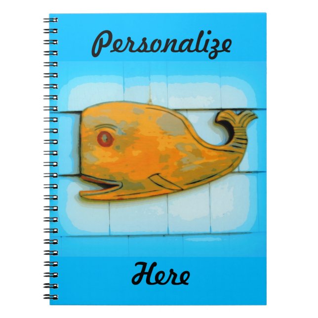 smiling happy whale blue notebook (Front)