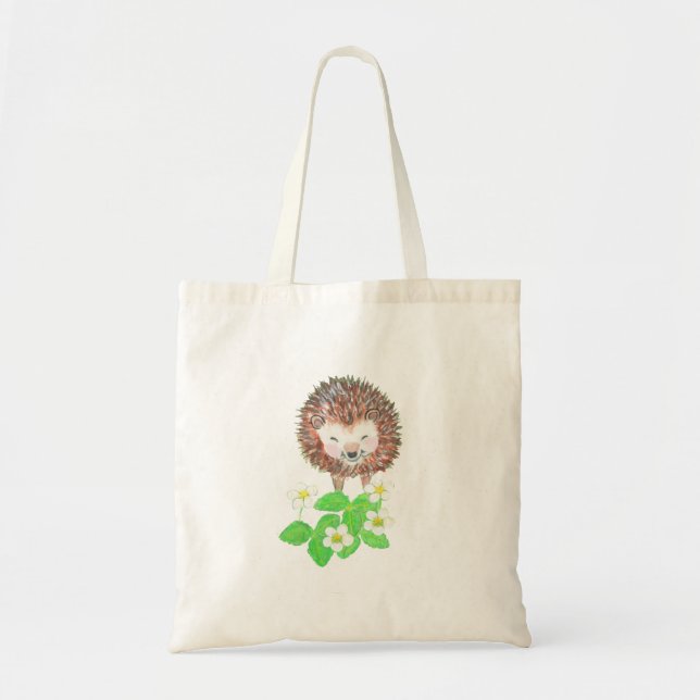 Smiling Hedgehog Illustration Tote Bag (Front)