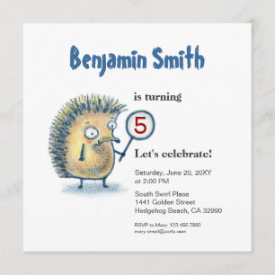 Smiling Hedgehog Personalized Kids Birthday Invite