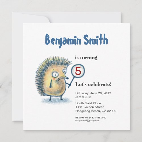 Smiling Hedgehog Personalized Kids Birthday Invite