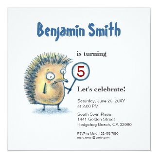 Smiling Hedgehog Personalized Kids Birthday Invite