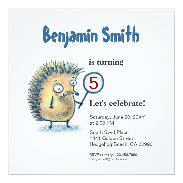 Smiling Hedgehog Personalized Kids Birthday Invite