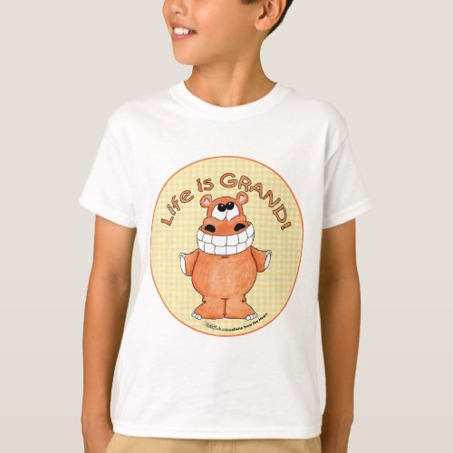 Smiling Hippo in Yellow Gingham Circle T_Shirt