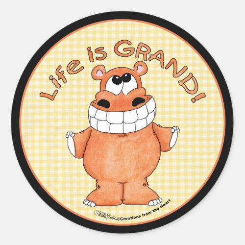 Smiling Hippo_Life is Grand Classic Round Sticker