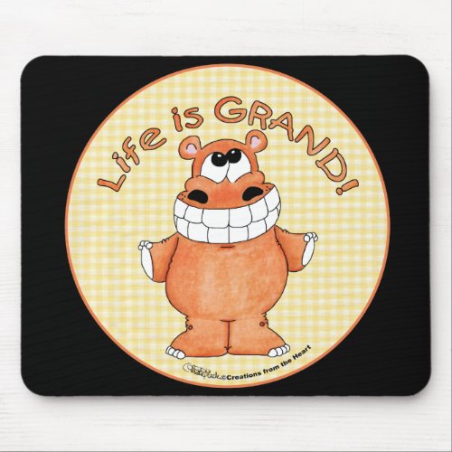 Smiling Hippo_Life is Grand Mouse Pad