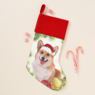 Smiling Holiday Corgi Christmas Stocking