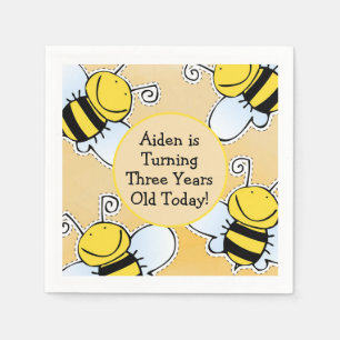 Smiling Honey Bees Custom Birthday Napkins