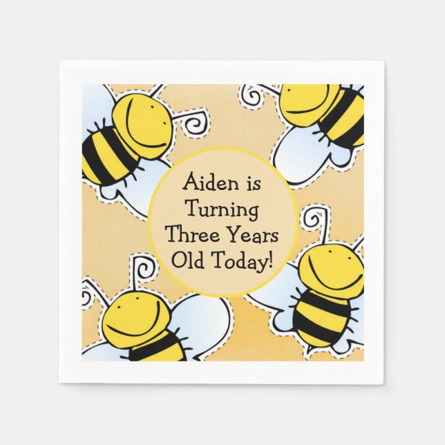 Smiling Honey Bees Custom Birthday Napkins (Front)