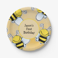 Smiling Honey Bees First Birthday Party Paper Plates