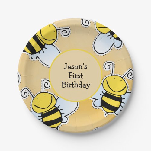 Smiling Honey Bees First Birthday Party Paper Plates