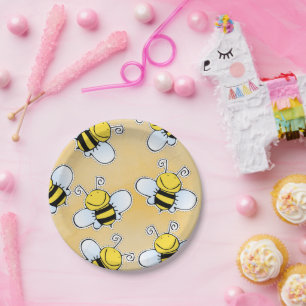 Smiling Honeybees Pattern Paper Plates
