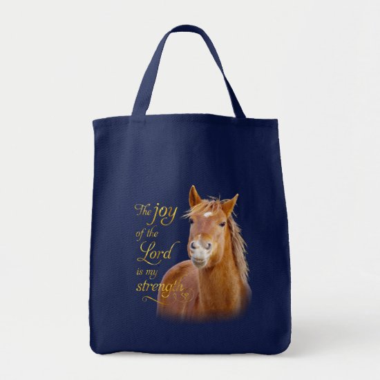 Smiling Horse Bible Verse Custom Grocery Tote Bag