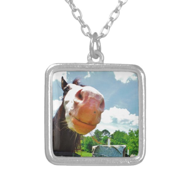 Smiling Horse Silver Plated Necklace (Front)