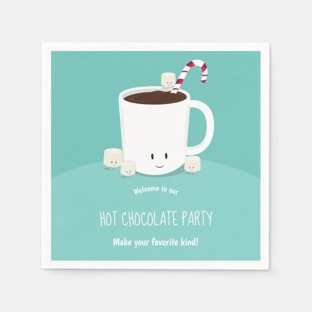 Smiling Hot Chocolate Hot Cocoa Teal Christmas Napkins (Front)
