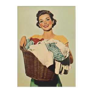 Smiling Housewife with Laundry Basket Acrylic Print