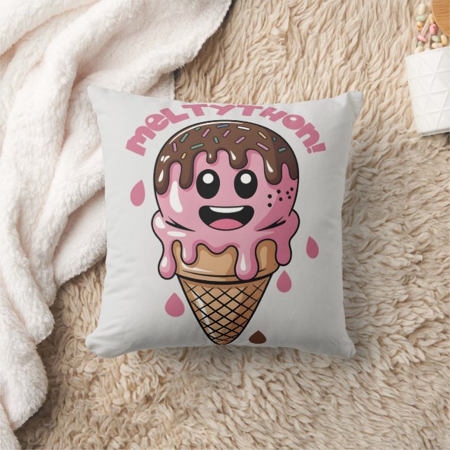 Smiling Ice Cream Throw Pillow (Blanket)