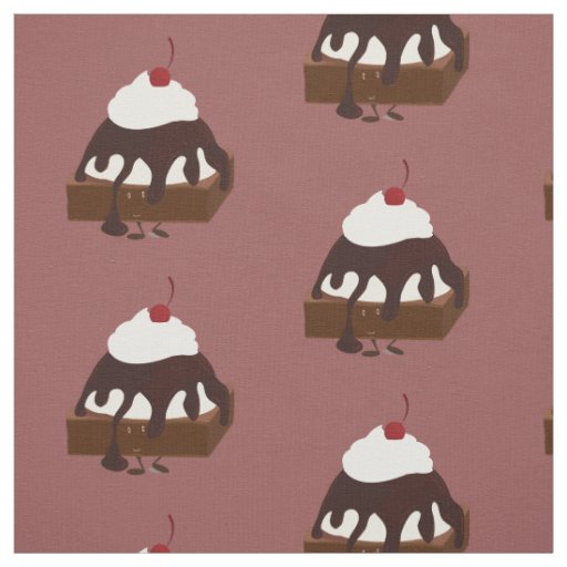 Smiling ice cream topped brownie fabric