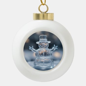 Smiling Ice Snowman And Christmas Lights Ceramic Ball Christmas Ornament by sirylok at Zazzle
