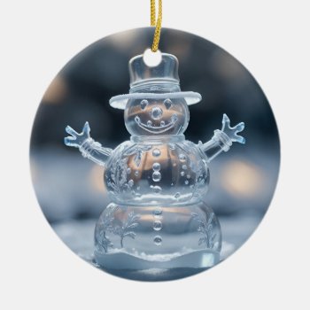 Smiling Ice Snowman And Christmas Lights Ceramic Ornament by sirylok at Zazzle
