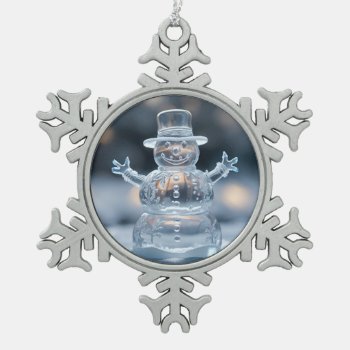 Smiling Ice Snowman And Christmas Lights Snowflake Pewter Christmas Ornament by sirylok at Zazzle