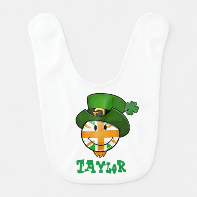 Smiling irish Union Jack Flag in a Leprechaun Hat Bib (Front)