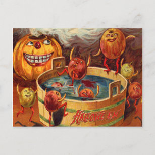 Smiling Jack O' Lantern Pumpkin Apple Postcard