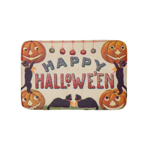 Smiling Jack O Lantern Pumpkin Black Cat Apples Bathroom Mat