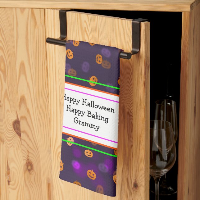 Smiling Jack o Lantern Pumpkins Bokeh Pattern Kitchen Towel (Thirds Fold)