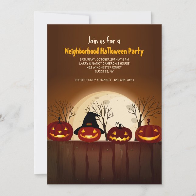 Smiling Jack-O-Lanterns Halloween Party Invitation (Front)