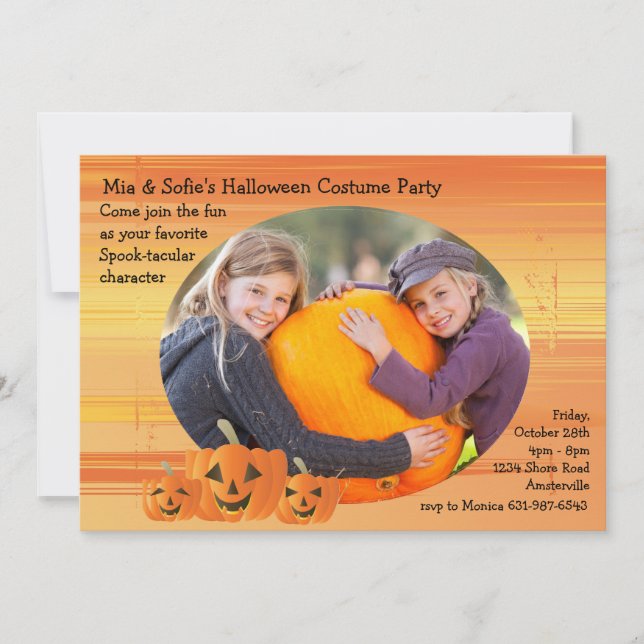 Smiling Jack-O-Lattern Photo Invitation (Front)
