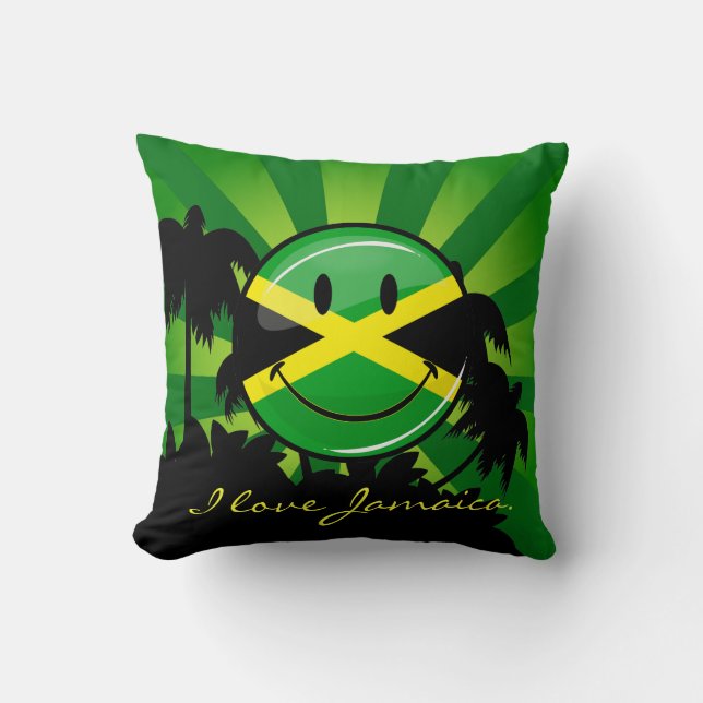 Smiling Jamaican Flag Throw Pillow (Front)
