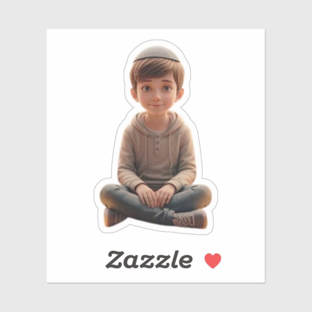 Smiling Jewish Boy – Cute Design with Kippah Sticker (Sheet)