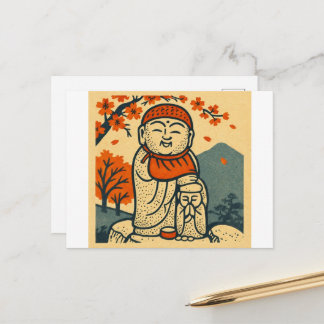 Smiling Jizo Guardian – Japanese Folk Art Postcard