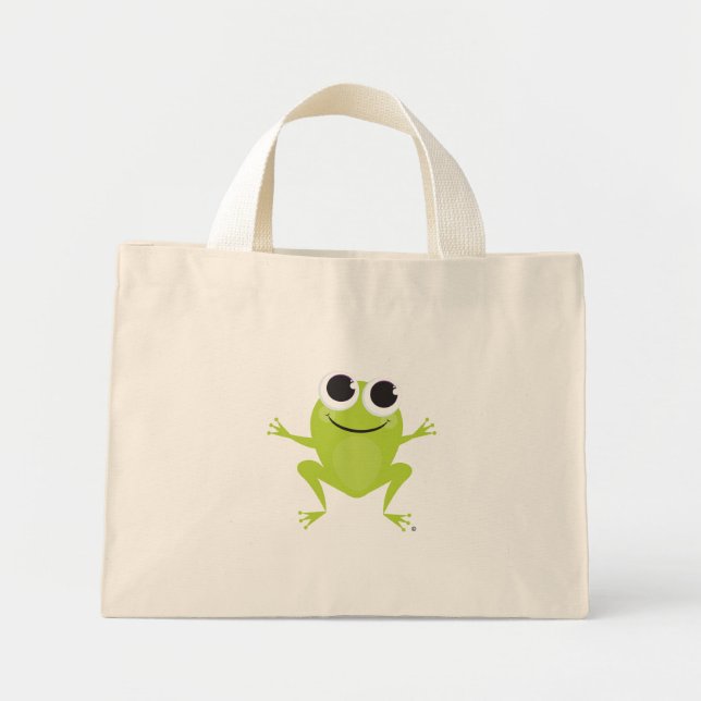 Smiling, Jumping, Green Frog Tote Bag (Front)