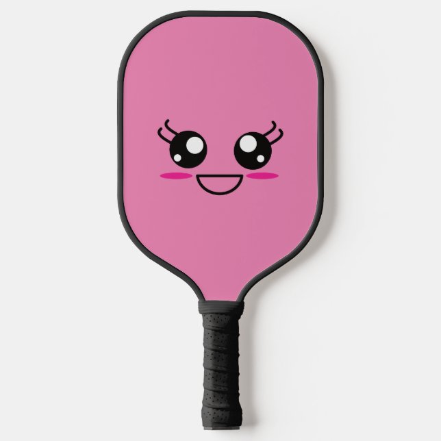 Smiling Kawaii Face On Pink Pickleball Paddle (Front)