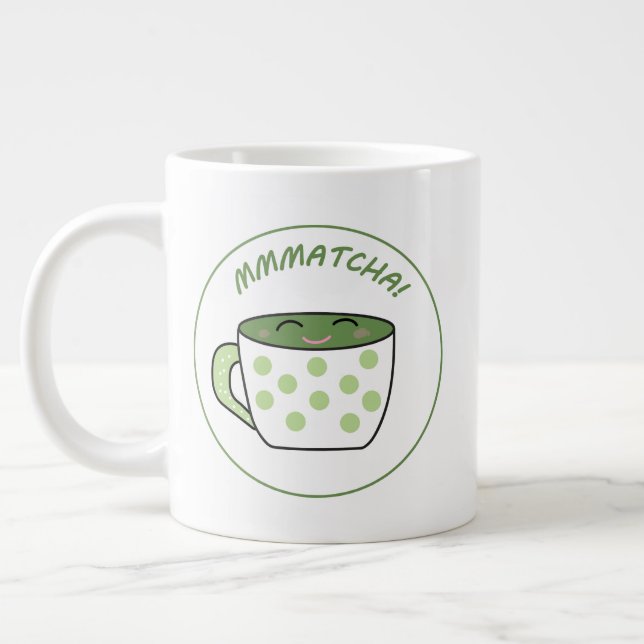 Smiling Kawaii Matcha Giant Coffee Mug (Left)