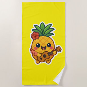Smiling Kawaii Pineapple – Tropical Beach Towel
