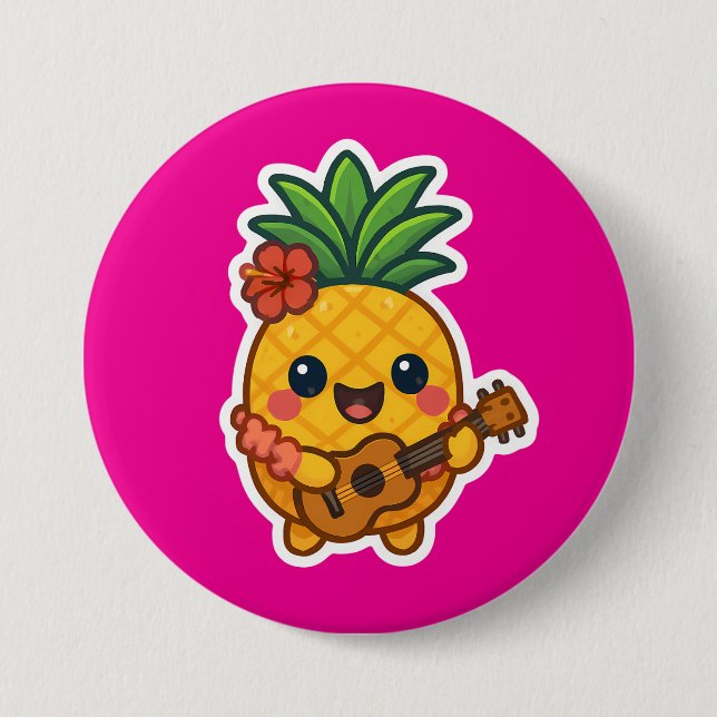 Smiling Kawaii Pineapple – Tropical Button (Front)