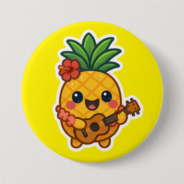 Smiling Kawaii Pineapple – Tropical Button (Front)