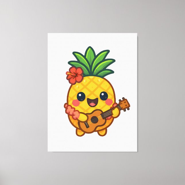 Smiling Kawaii Pineapple – Tropical Canvas Print (Front)