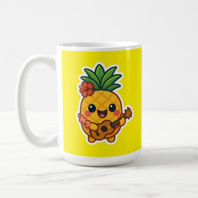 Smiling Kawaii Pineapple – Tropical Coffee Mug (Left)