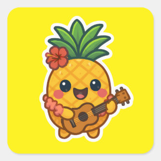 Smiling Kawaii Pineapple – Tropical Square Sticker