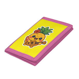 Smiling Kawaii Pineapple – Tropical Tri-fold Wallet