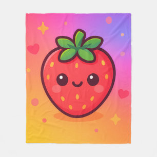 Smiling Kawaii Strawberry on Pastel Gradient Backg Fleece Blanket