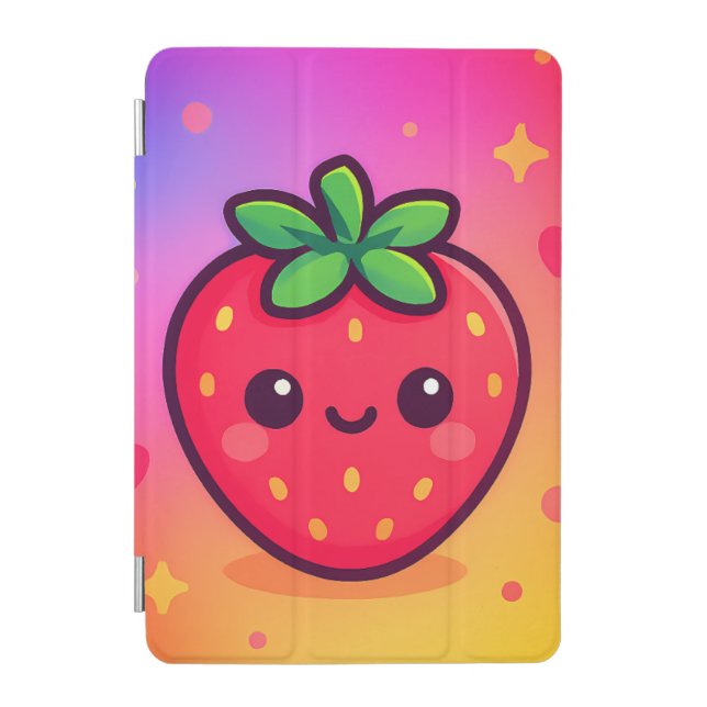 Smiling Kawaii Strawberry on Pastel Gradient Backg iPad Mini Cover (Front)