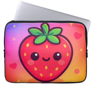 Smiling Kawaii Strawberry on Pastel Gradient Backg Laptop Sleeve