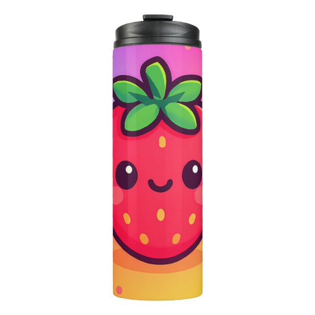 Smiling Kawaii Strawberry on Pastel Gradient Backg Thermal Tumbler (Front)