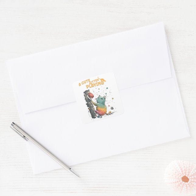 Smiling Kitten Square Sticker (Envelope)