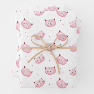 Smiling Kitty Faces Pattern Wrapping Paper Sheets