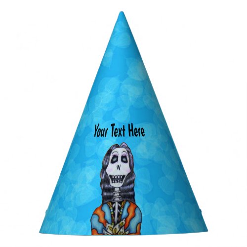 Smiling Lady Day of Dead Skeleton Cape Aqua blue Party Hat